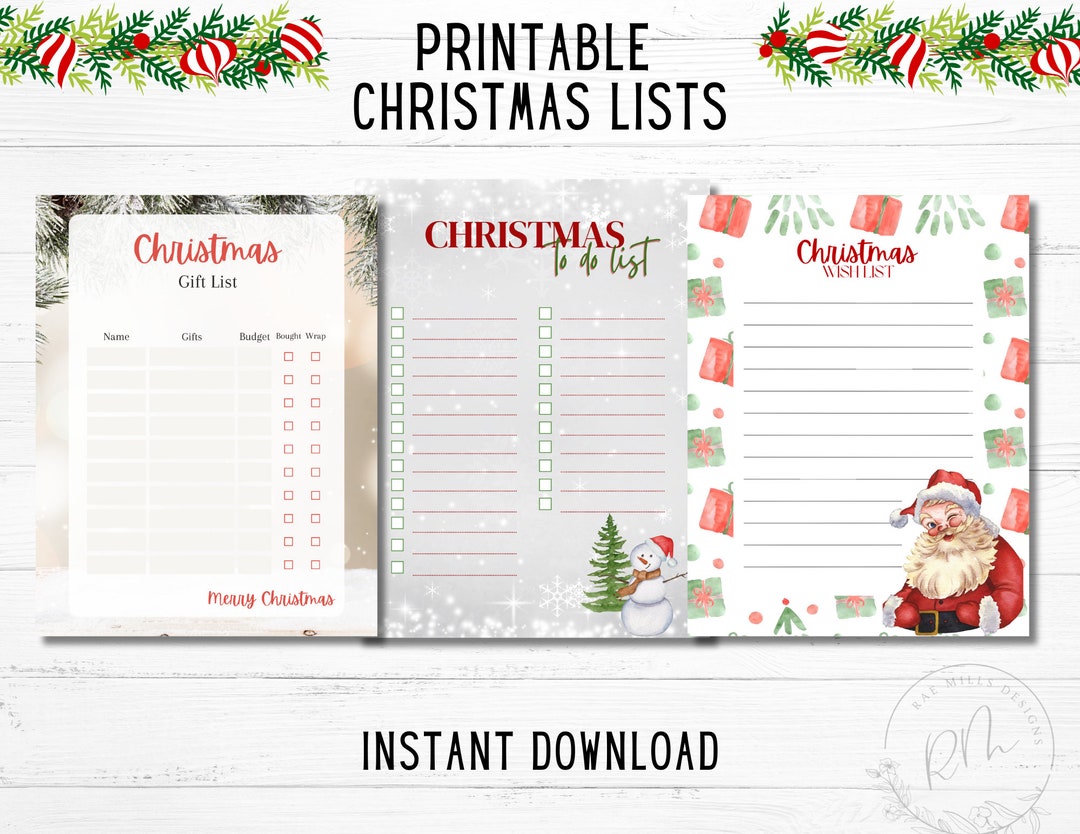 Printable Christmas Lists Christmas to Do List Christmas - Etsy