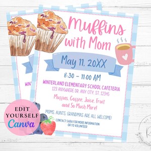 Muffins with Mom Editable Template | Mother&#39;s Day Templates | Editable Template | PTA PTO Templates | Edit yourself with Canva
