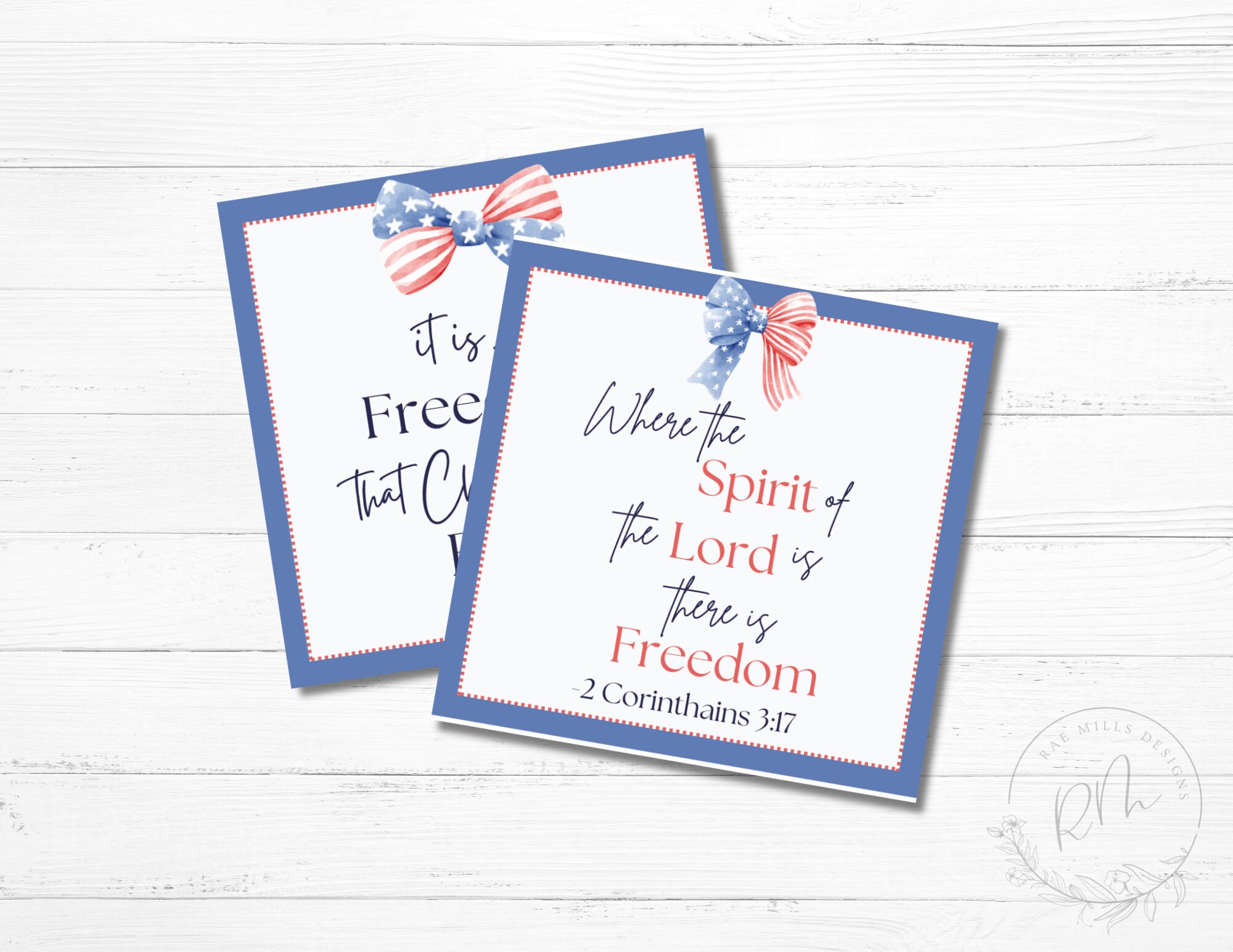 Printable 4th of July Bible Verse Cards | Fourth of July Tags | Treat Bag Tags | Freedom Bible Verse Cards | 4th of July