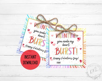 You Make My Heart Burst Valentine Tags | Starburst Candy Tags (Digital Download)