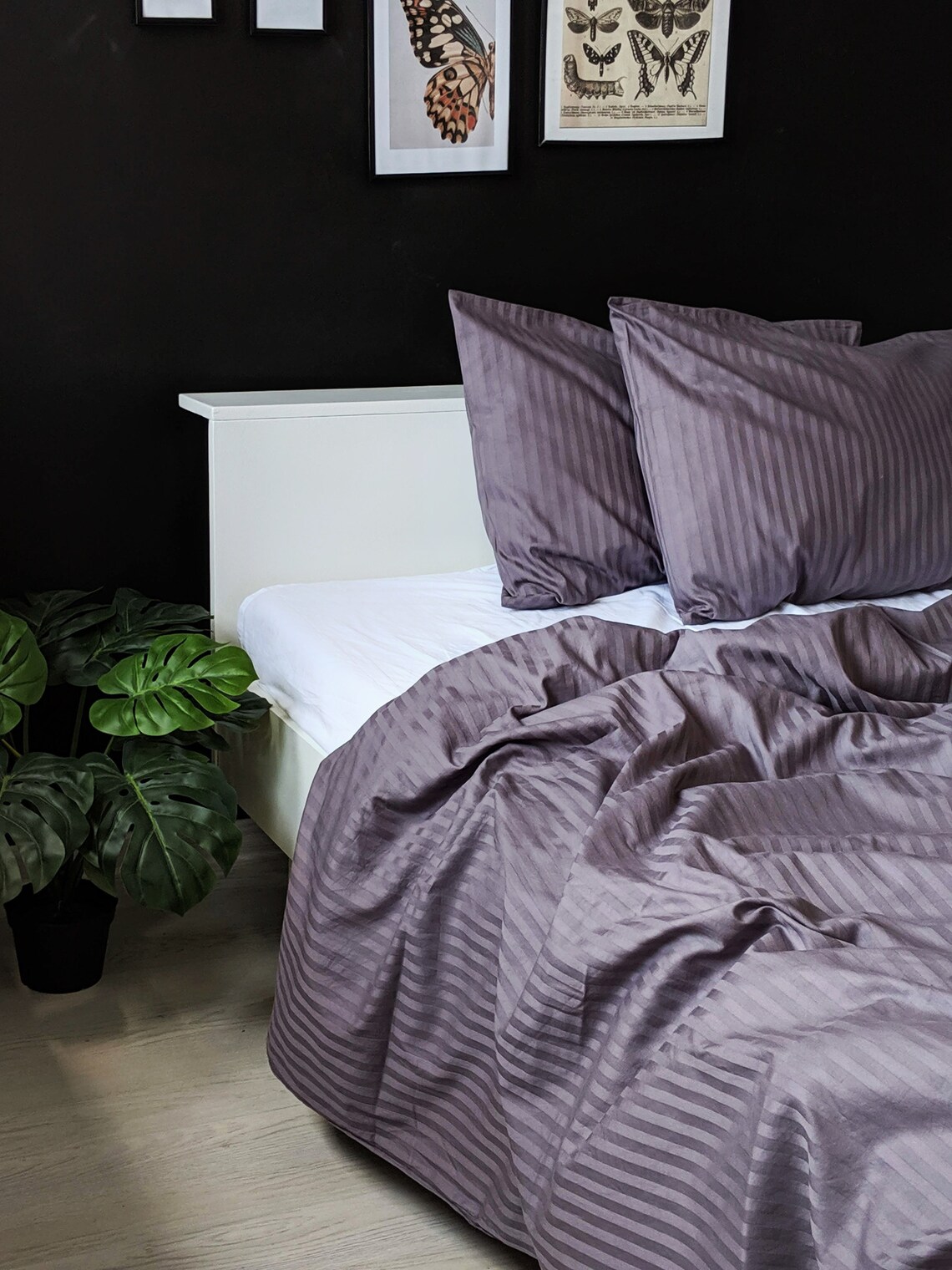 Eggplant bedding set. Graphite satin duvet cover. Gothic Etsy