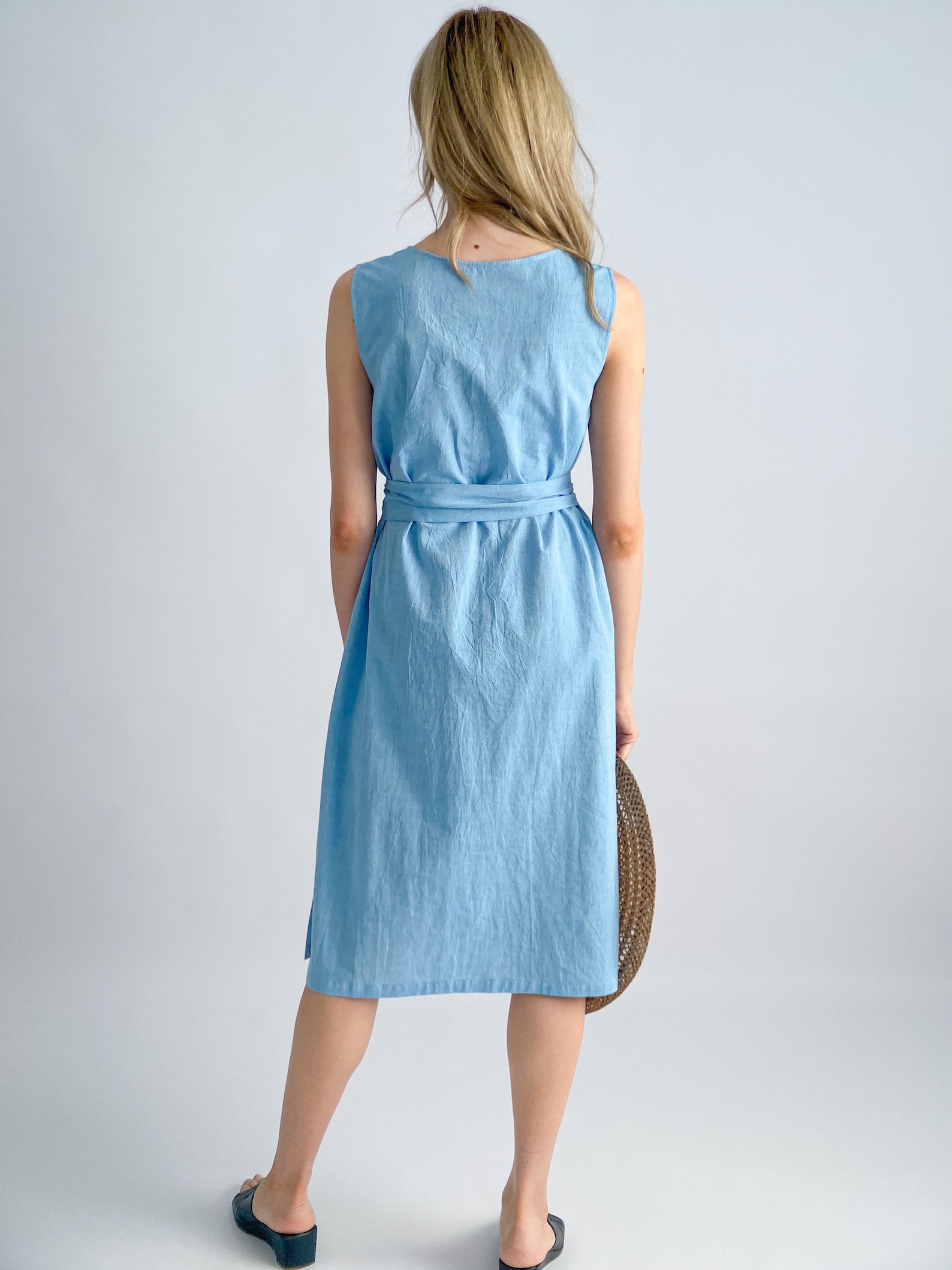 Light blue summer midi dress casual below the knee cotton Etsy