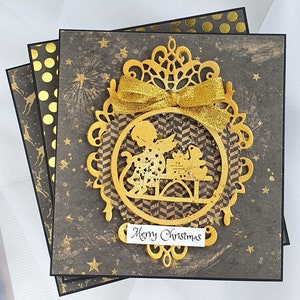 3 kerstkaarten 3d, handgemaakte kerstkaarten, glanzende shakerbox, gouden glitter, eenvoudige kaarten met enveloppen, elegante zwarte en gouden kaart