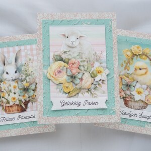 3 Easter cards 3d, handmade simple cards, card with Easter bunny, 3d cards with envelopes, cards with Easter Lamb, pastel cute Easter cards