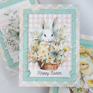 Set di 3 biglietti di Pasqua, biglietti semplici fatti a mano, biglietti 3D con buste, biglietti con agnello pasquale, biglietti di Pasqua pastello carini, biglietti primaverili
