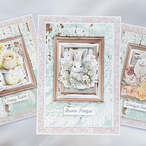Lot de 3 cartes de Pâques, cartes simples faites à la main, cartes 3D avec enveloppes, cartes avec agneau de Pâques, cartes de Pâques mignonnes pastel, cartes de printemps