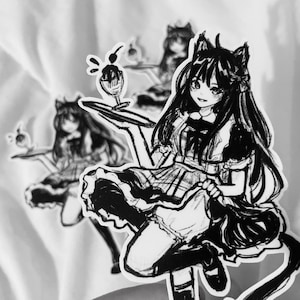 maid neko anime cat girl servin up some icecream for u ; vinyl sticker
