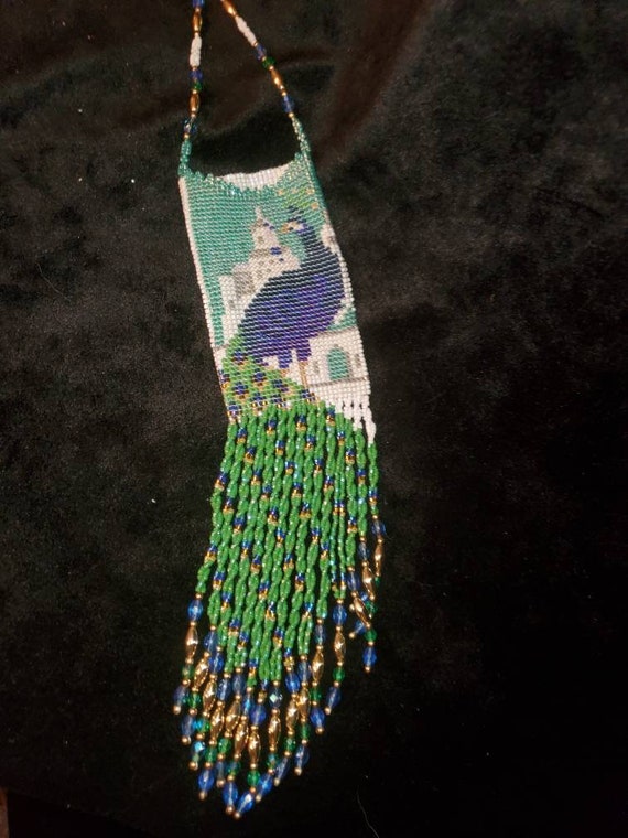 Vintage Hand Beaded Peacock Neck Pouch