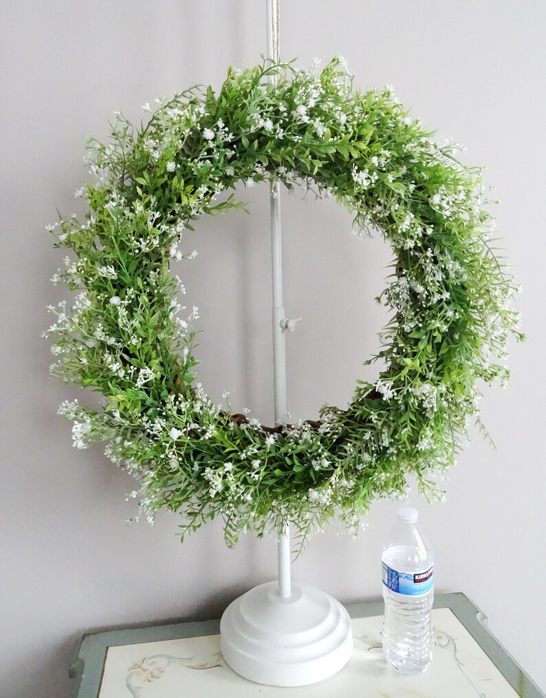 Farmhouse Wreath, French Country Decor, Green White Wreath, Gypsophila Baby's Breath, Year Round Wreath, Large, Lush Lavish 22 High Quality image 4