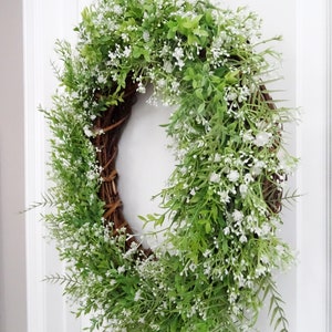Farmhouse Wreath, French Country Decor, Green White Wreath, Gypsophila Baby's Breath, Year Round Wreath, Large, Lush Lavish 22 High Quality image 7