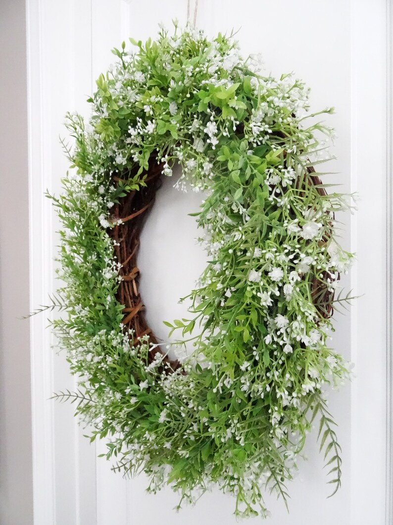 Farmhouse Wreath, French Country Decor, Green White Wreath, Gypsophila Baby's Breath, Year Round Wreath, Large, Lush Lavish 22 High Quality image 7