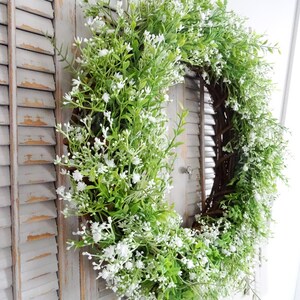 Farmhouse Wreath, French Country Decor, Green White Wreath, Gypsophila Baby's Breath, Year Round Wreath, Large, Lush Lavish 22 High Quality image 3