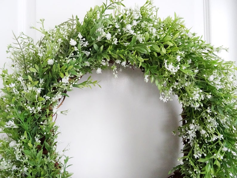 Farmhouse Wreath, French Country Decor, Green White Wreath, Gypsophila Baby's Breath, Year Round Wreath, Large, Lush Lavish 22 High Quality image 9