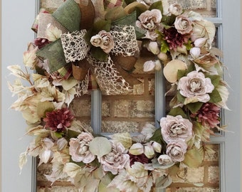 Fall Wreath, Autumn Wreath, Fall Front Door Wreath, Beige Wreath, Neutral Colors Fall Wreath, Thanksgiving Wreath, Stunning Fall Wreath, 24"