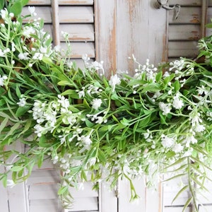 Farmhouse Wreath, French Country Decor, Green White Wreath, Gypsophila Baby's Breath, Year Round Wreath, Large, Lush Lavish 22 High Quality image 2