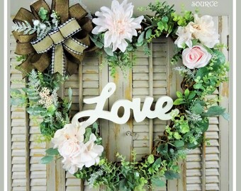 Valentine's Day Wreath, Front Door Wreath, LOVE Wreath, Heart Wreath, Farmhouse Wreath, Bridal Wreath, Romantic Wreath, Mother's Day Wreath