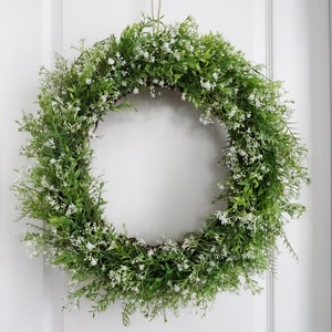 Farmhouse Wreath, French Country Decor, Green White Wreath, Gypsophila Baby's Breath, Year Round Wreath, Large, Lush Lavish 22 High Quality image 6