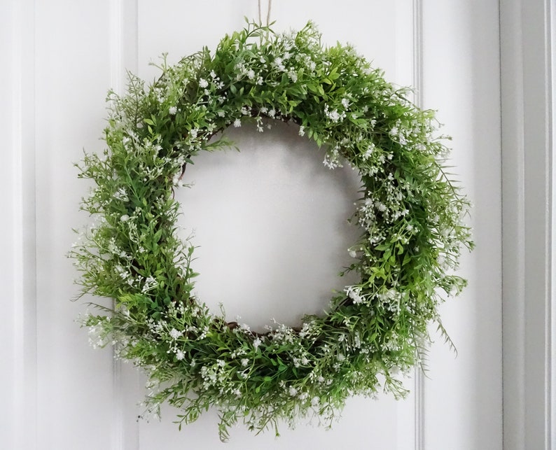 Farmhouse Wreath, French Country Decor, Green White Wreath, Gypsophila Baby's Breath, Year Round Wreath, Large, Lush Lavish 22 High Quality image 6