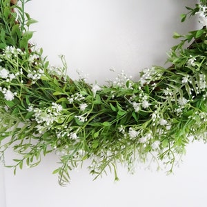 Farmhouse Wreath, French Country Decor, Green White Wreath, Gypsophila Baby's Breath, Year Round Wreath, Large, Lush Lavish 22 High Quality image 8