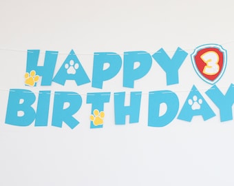 Puppy Patrol Birthday Banner, rescue dog party, rescue pup patrol banner, pup patrol garland, kids birthday banner, super pup banner