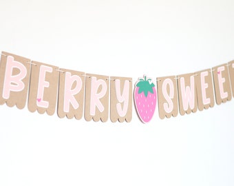 Berry Sweet Birthday Banner: Kraft Cardstock, Pink Strawberry Decor