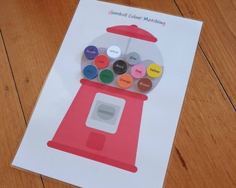 Gumball Colour Matching, Printable, Match The Colors, Homeschool, Digital Download, Toddler, Preschool and Kindergarten Activity