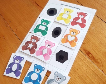 Teddy Bear Shape Matching Busy Book Page, Printable, Learn Shapes, Triangle, Circle, Square, Toddler, Preschool and Kindergarten Activity