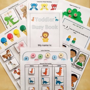 Toddler Busy Book Bundle, Printable, Alphabet, Numbers, Colours, Shapes, Puzzles, Matching, Sorting, Pre-School Learning Activity