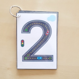 Number Tracing Flashcards, Cars and Roads, Printable, Counting, Learn Numbers, Writing, Preschool and Kindergarten Activity image 3