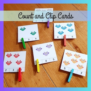 Comptez et cartes à clip, feuille de calcul Montessori, classeur occupé imprimable, chiffres, activité de maternelle préscolaire pour tout-petits, téléchargement numérique PDF