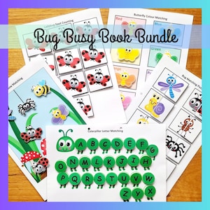 Bug Busy Book Bundle, Printable Alphabet Colors Numbers, Homeschool Worksheet, Toddler Preschool Kindergarten Activity, Digital Download PDF