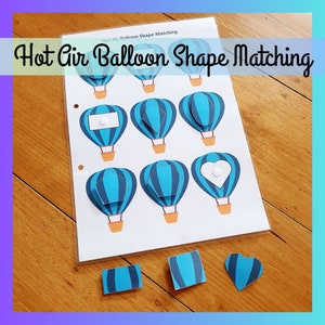 Op de afbeelding: Een printbaar werkblad voor kinderen om de vormen van luchtballonnen te matchen. Het werkblad bevat zes luchtballonnen met verschillende vormen, waaronder een rechthoek, ruit, ovaal, zeshoek, vijfhoek en hart. Er zijn ook zes aparte vormen om te matchen met de ballonnen.