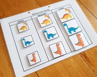 Dinosaur Size Sorting Printable, Busy Book Page, Homeschool, Early Learning, Matching, Toddler, Preschool, Kindergarten Activity, Worksheet