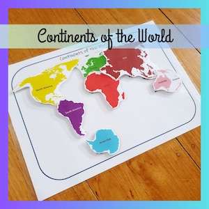 Kontinente der Welt druckbare, Weltkarte beschäftigt Buch, Geographie Homeschool Arbeitsblatt, Montessori Kindergarten Aktivität, digitaler Download
