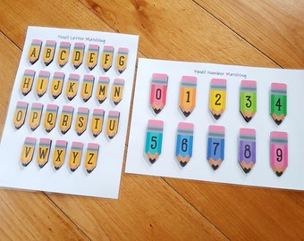 Pencil Alphabet/Number Set, Letter Matching, Number Matching, Counting, Printable, Busy Book, Homeschool, Preschool, Kindergarten Activity