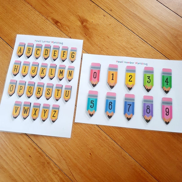 Pencil Alphabet/Number Set, Letter Matching, Number Matching, Counting, Printable, Busy Book, Homeschool, Preschool, Kindergarten Activity