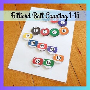 Billiard Ball Counting 1 To 15 Printable, Busy Book, Numbers Math Worksheet, Toddler Preschool Kindergarten Activity, Digital Download PDF