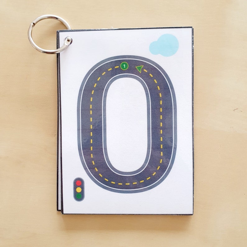 Number Tracing Flashcards, Cars and Roads, Printable, Counting, Learn Numbers, Writing, Preschool and Kindergarten Activity 画像 2