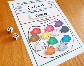 Counting Dice Game Printable, Busy Book Page, Numbers, Addition, Maths, Counting, Preschool and Kindergarten Activity, Printable