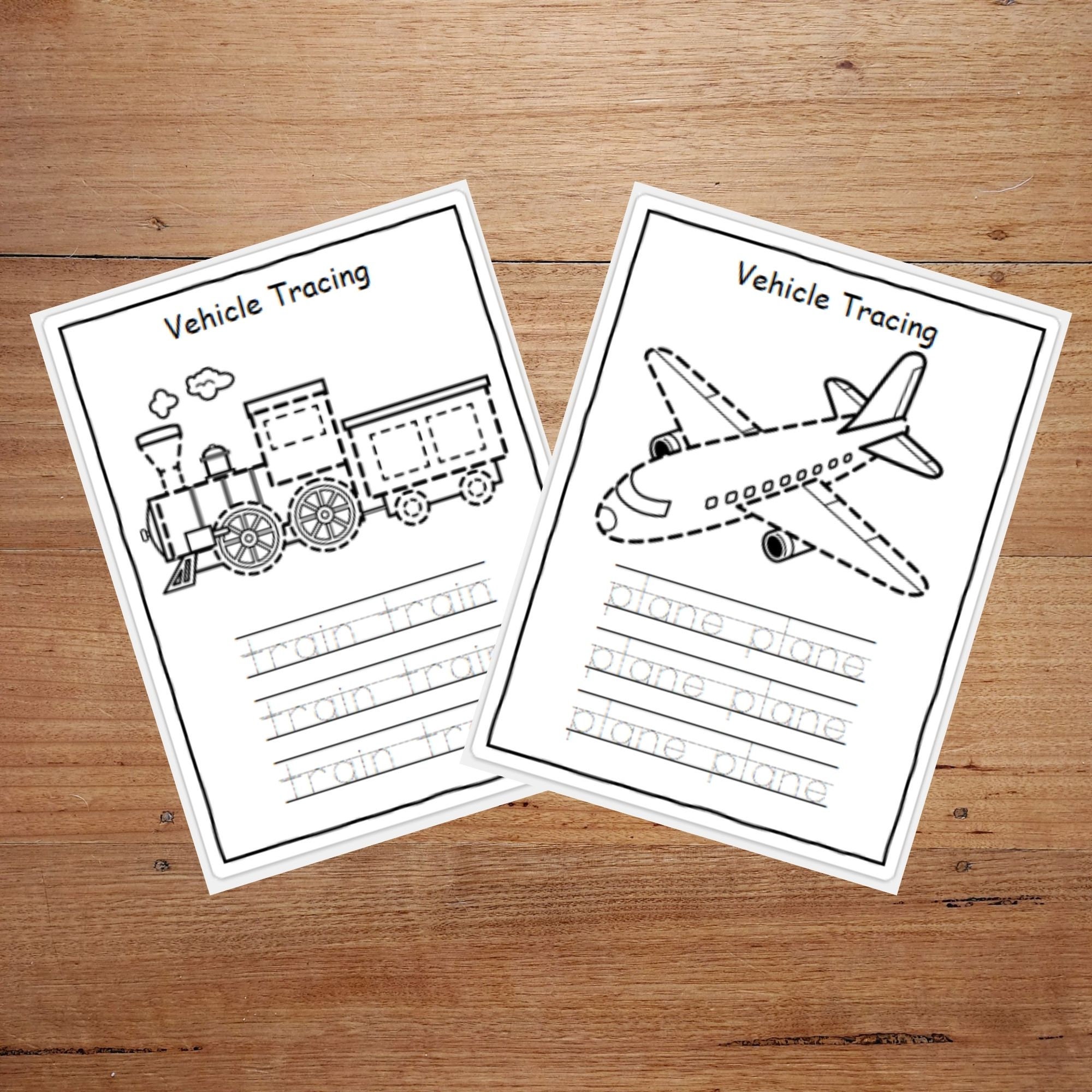 Vehicle Tracing Worksheets: Kids Printable Coloring Activity (digital ...