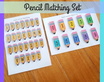 Pencil Alphabet Number Matching Worksheets: Homeschool Activity (Digital Download PDF)