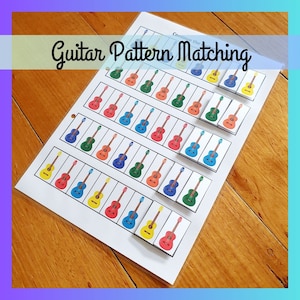 Modèle de guitare assorti à imprimer, livre chargé Montessori, feuille de travail pour l'école à la maison, activité de maternelle préscolaire pour tout-petits, téléchargement numérique