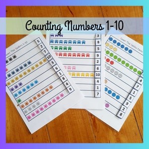 Counting Numbers 1-10 Printable, Busy Book, Montessori Homeschool Worksheet, Toddler Preschool Kindergarten Activity, Digital Download PDF