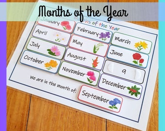 Months of the Year Printable: Birth Month Flowers, Homeschool Calendar (Digital Download)