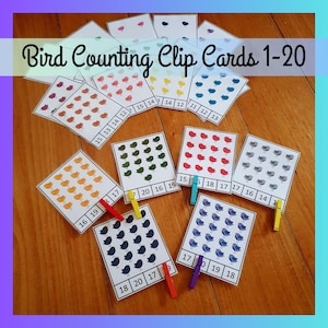 Cartes à clip pour compter les oiseaux, à imprimer pour compter de 1 à 20, fiche d'exercices pour l'école à la maison sur les nombres, activité maternelle préscolaire, téléchargement numérique