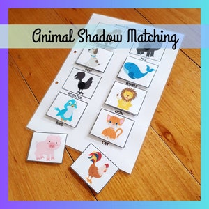 Animal Shadow Matching Printable, Busy Book, Montessori Homeschool Worksheet, Toddler Preschool Kindergarten Activity, Digital Download PDF