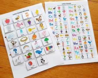 Letter Sounds Matching Set, Printable, Busy Book Page, Alphabet, Beginning Sounds, Phonics, Literacy Preschool and Kindergarten Activity