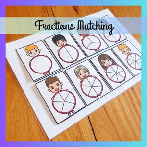 Fractions Matching Printable, Mathematics Worksheet, Homeschool Learning, Math Busy Book, Kindergarten Grade 1-4 Activity, Digital Download