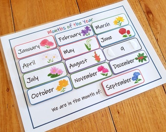 Months of the Year Printable, Busy Book Page, Birth Month Flowers, Learning Months, Calendar, Homeschool, Pre-K, Preschool and Kindergarten