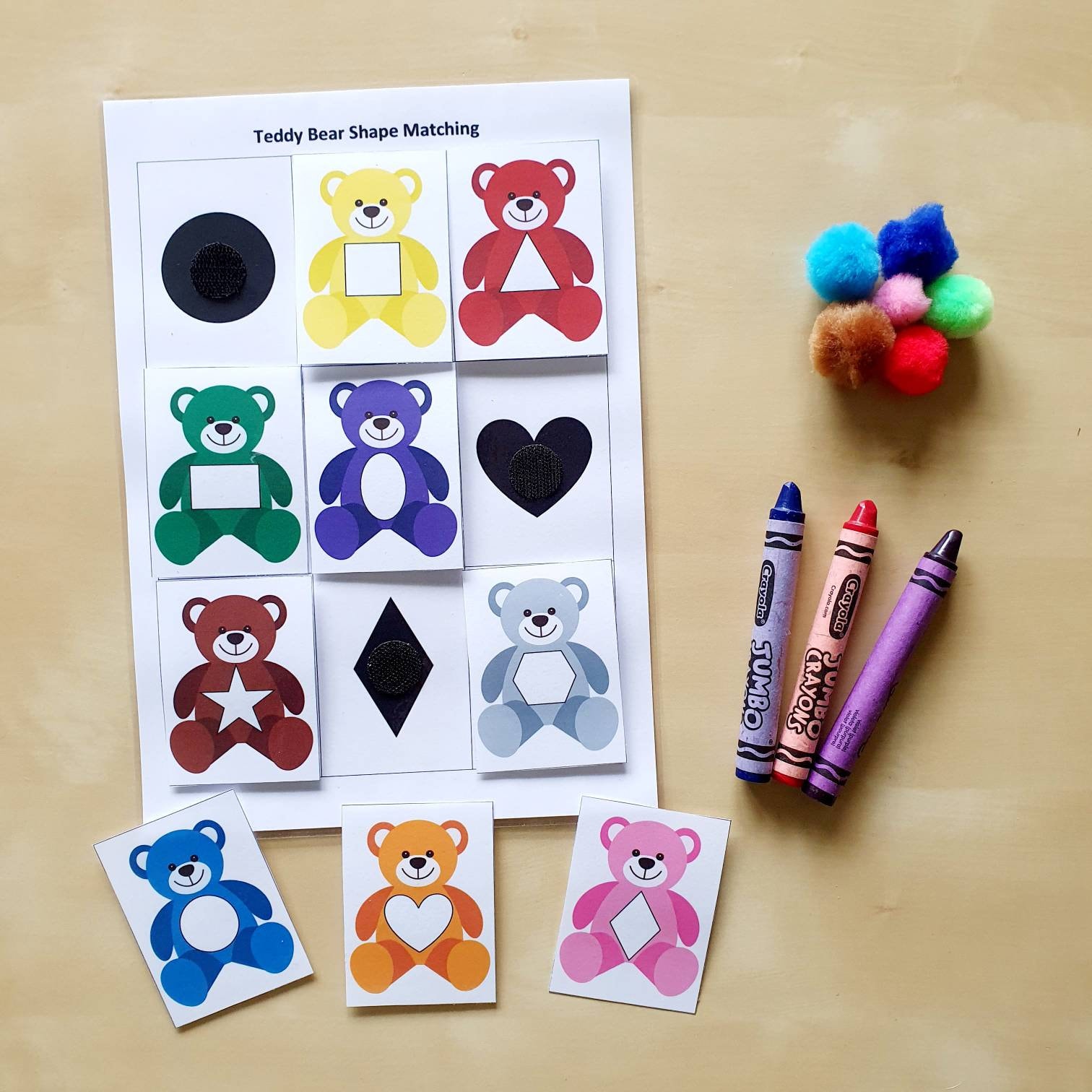 Teddy Bear Shape Matching Printable: Montessori Homeschool Activity ...